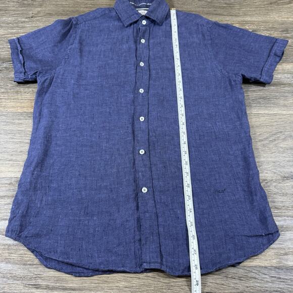 Porter & Ash Linen Button Up Shirt Small Blue Casual Outdoor Linen Dyed Prep Men - Picture 6 of 9